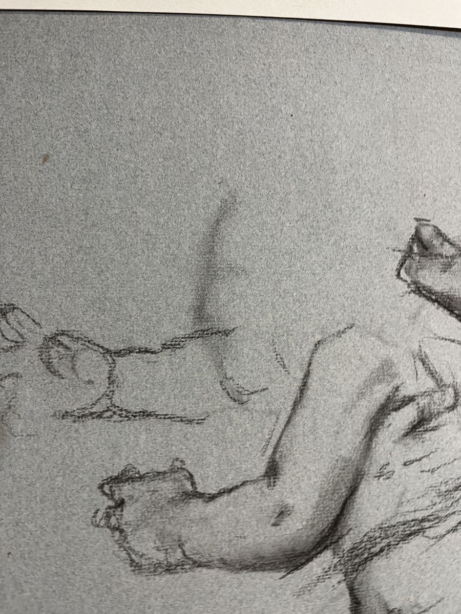 Large Sketch In Black Chalk, By Léon Comerre. Late 19th, Early 20th Century. -photo-2