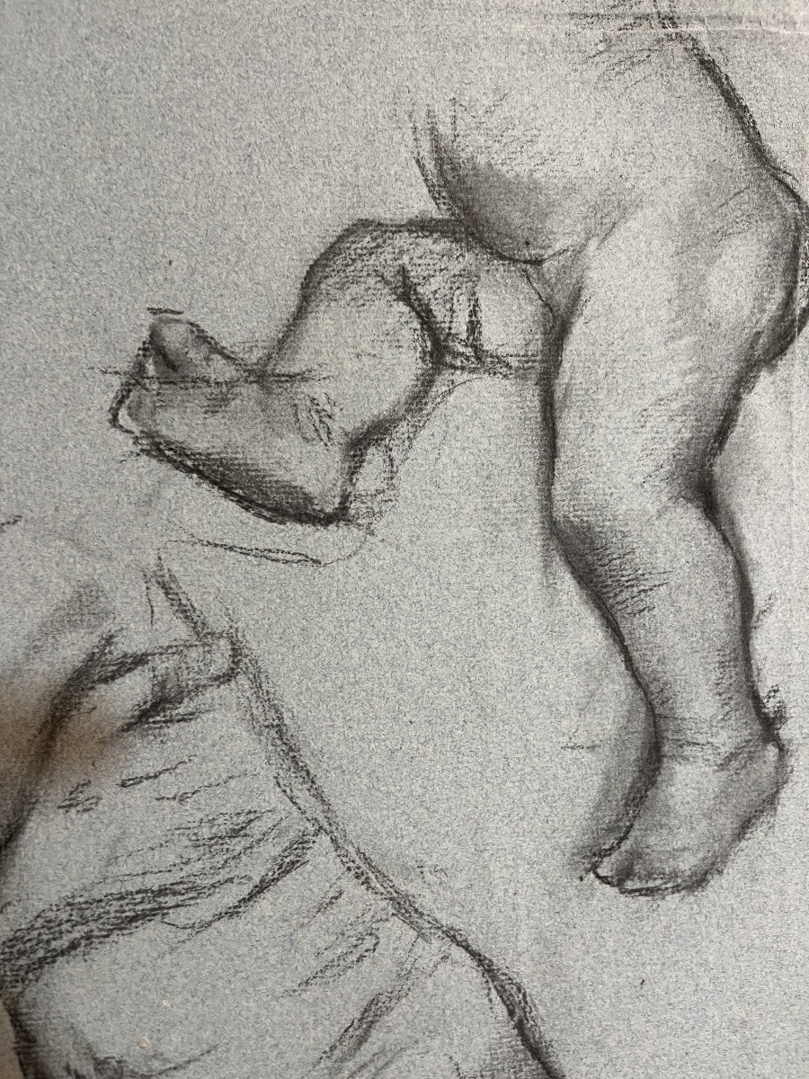 Large Sketch In Black Chalk, By Léon Comerre. Late 19th, Early 20th Century. -photo-3