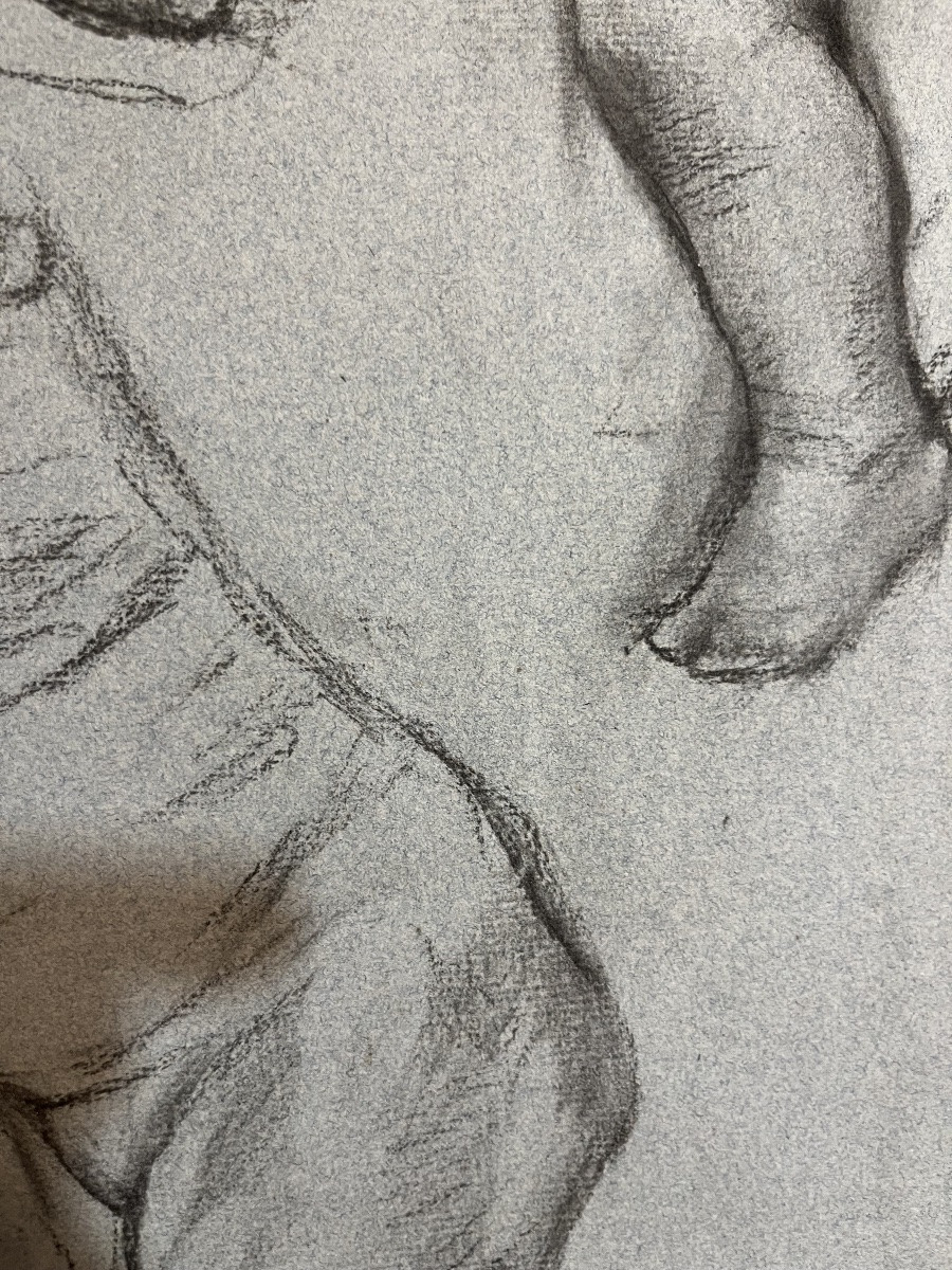 Large Sketch In Black Chalk, By Léon Comerre. Late 19th, Early 20th Century. -photo-4