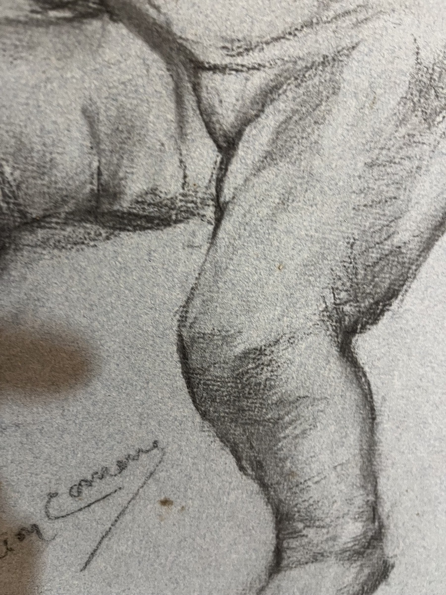 Large Sketch In Black Chalk, By Léon Comerre. Late 19th, Early 20th Century. -photo-6