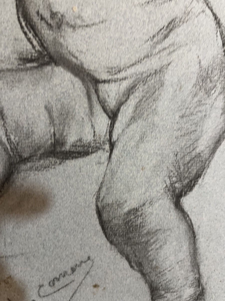 Large Sketch In Black Chalk, By Léon Comerre. Late 19th, Early 20th Century. -photo-7