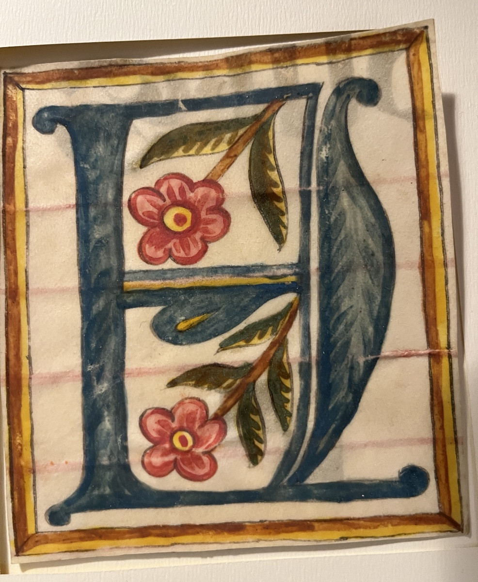 Set Of Four Illuminated Initials, Gouache On Vellum, Late 16th, Early 17th Century. France.-photo-2