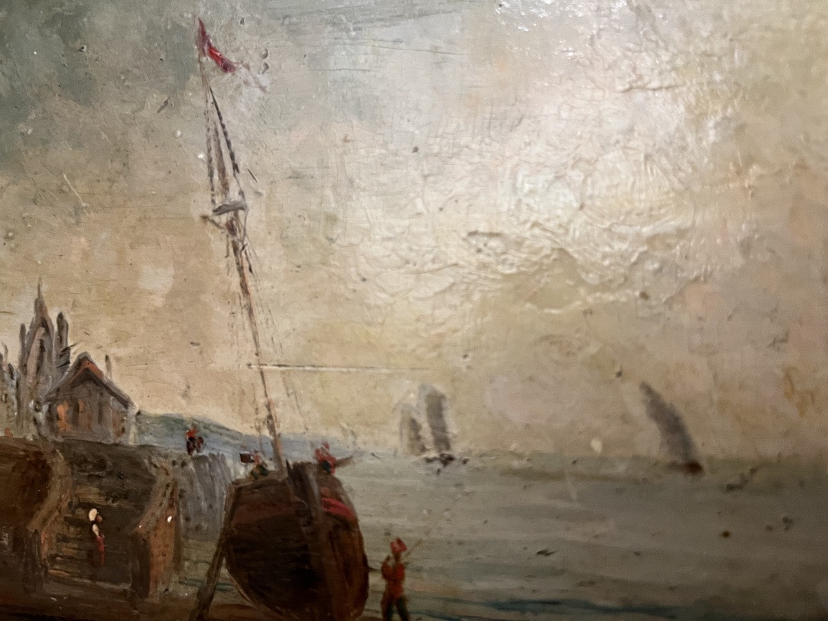 Oil On Canvas, Seascape With Fishermen. 19th Century. -photo-2