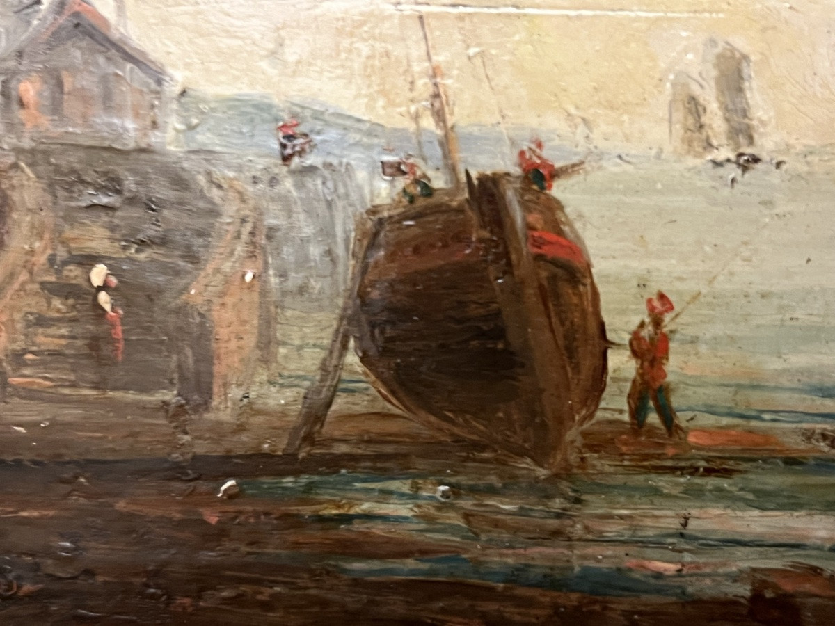 Oil On Canvas, Seascape With Fishermen. 19th Century. -photo-4