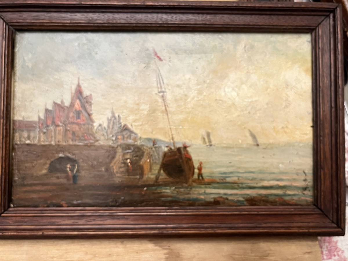 Oil On Canvas, Seascape With Fishermen. 19th Century. -photo-2