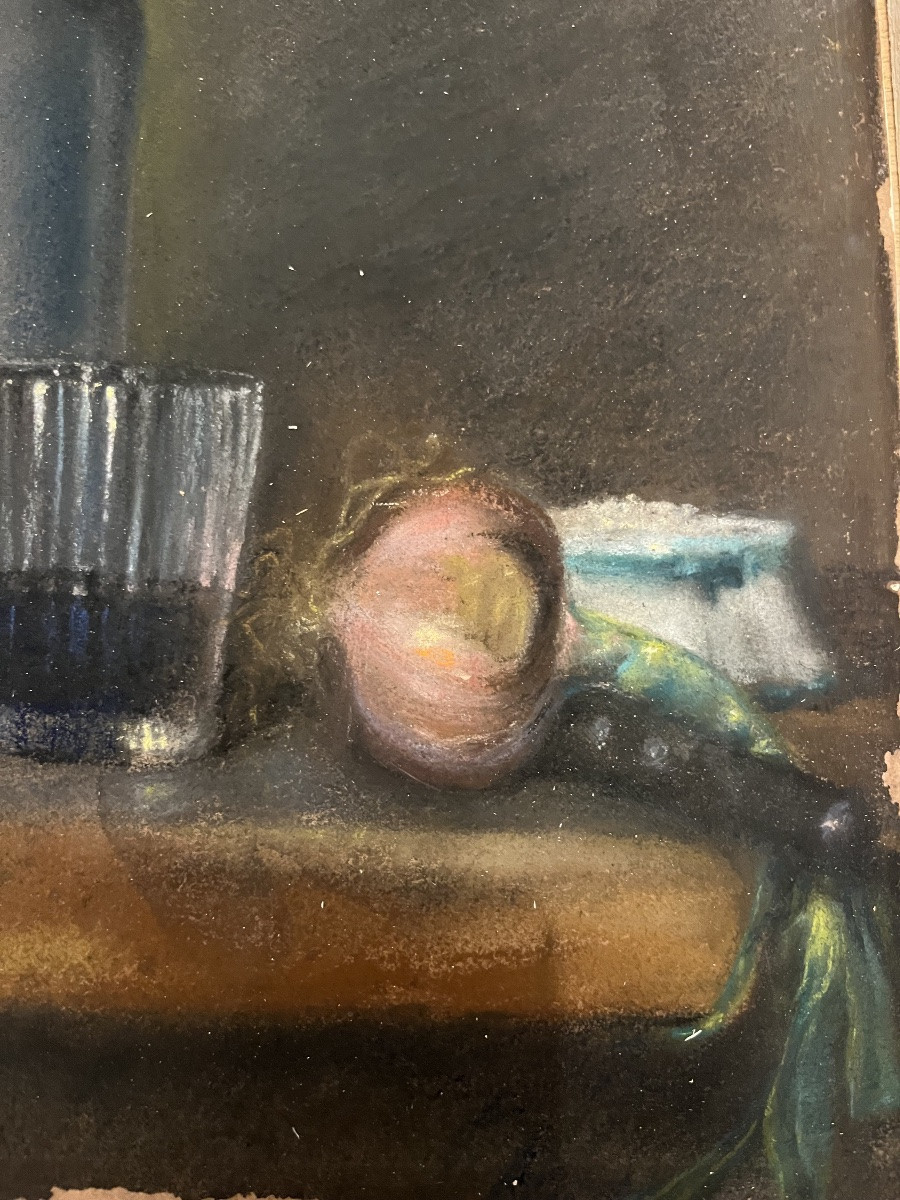 Pastel, Late 19th Century, Still Life With Pitcher And Glass. France.-photo-2