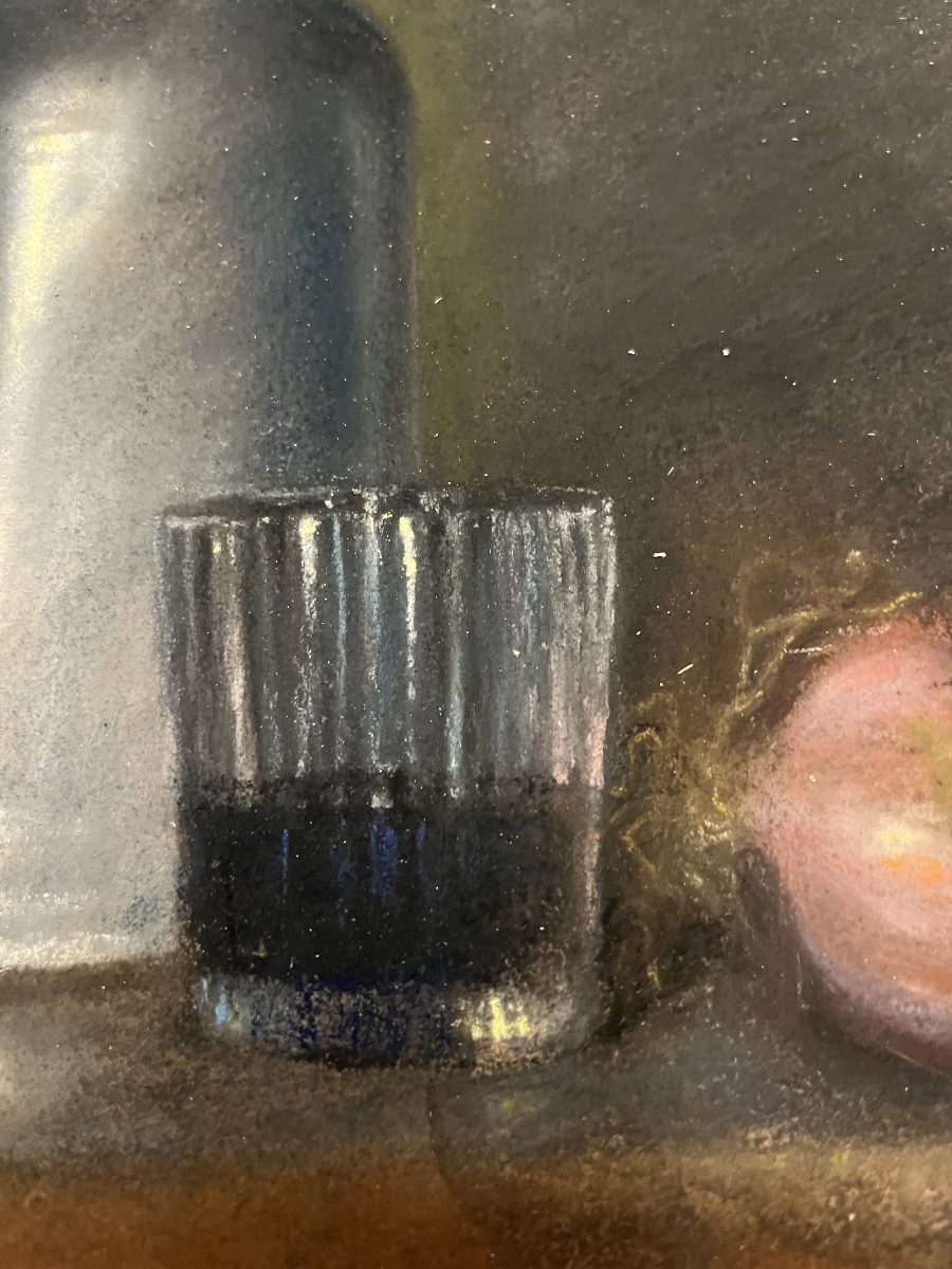 Pastel, Late 19th Century, Still Life With Pitcher And Glass. France.-photo-3