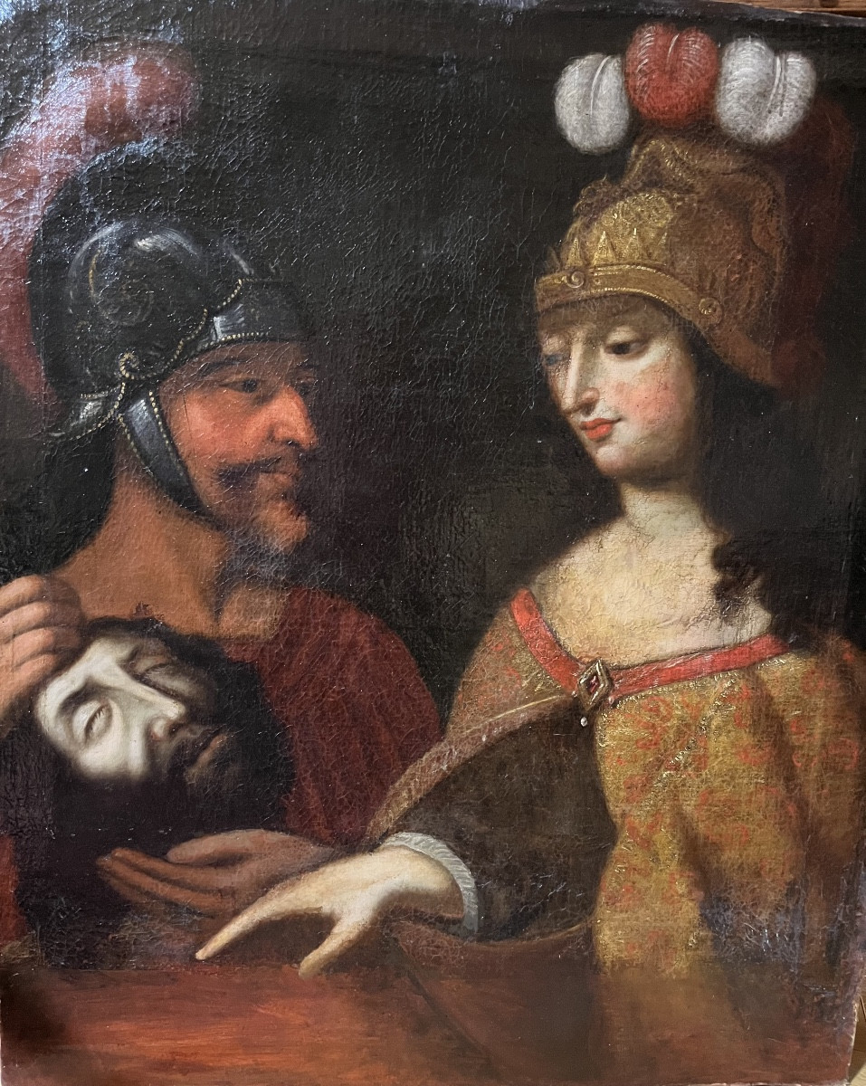Large Oil On Canvas, "the Beheading Of St. John The Baptist", 17th Century, France 