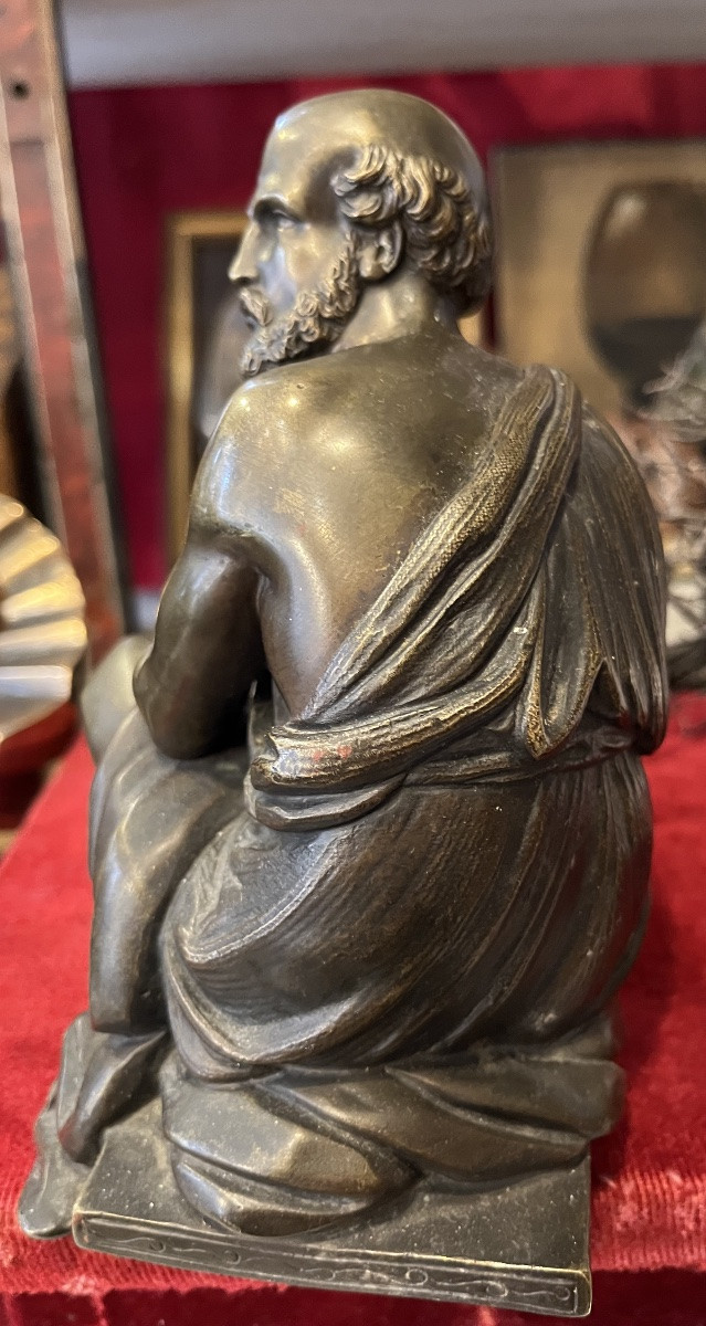 19th Century Bronze, Seated Philosopher Holding A Roll Of Paper In His Hand. Subject In The Antique Style.-photo-3