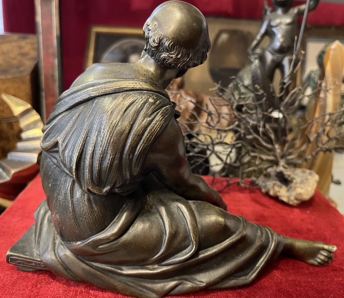 19th Century Bronze, Seated Philosopher Holding A Roll Of Paper In His Hand. Subject In The Antique Style.-photo-5