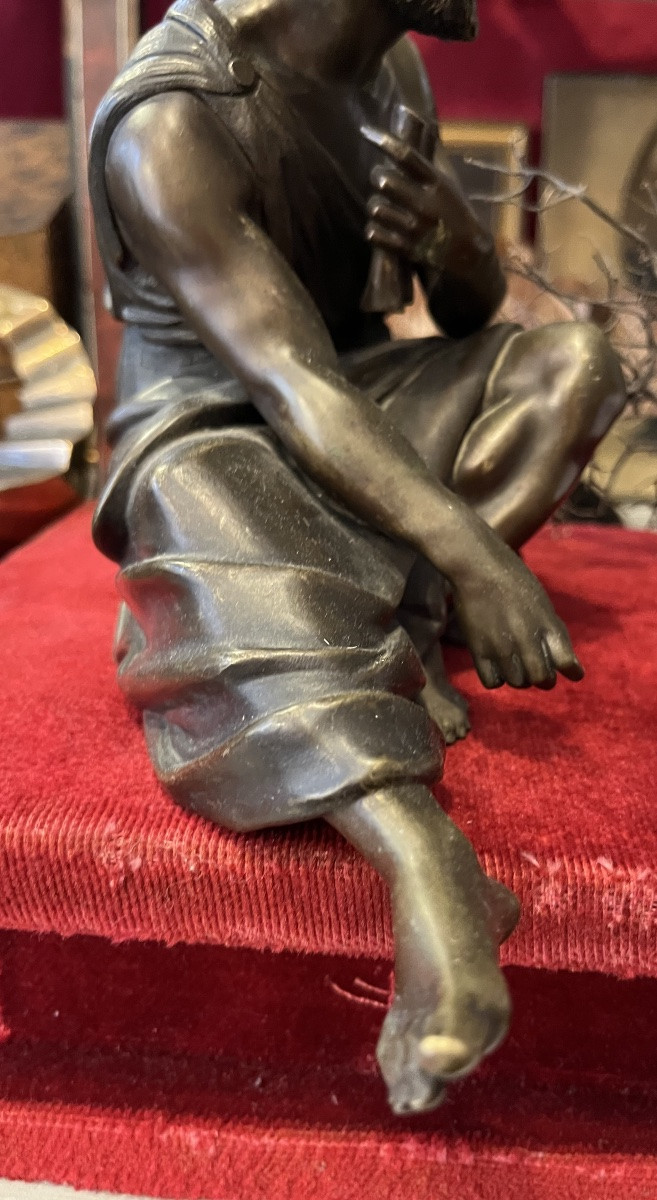 19th Century Bronze, Seated Philosopher Holding A Roll Of Paper In His Hand. Subject In The Antique Style.-photo-7