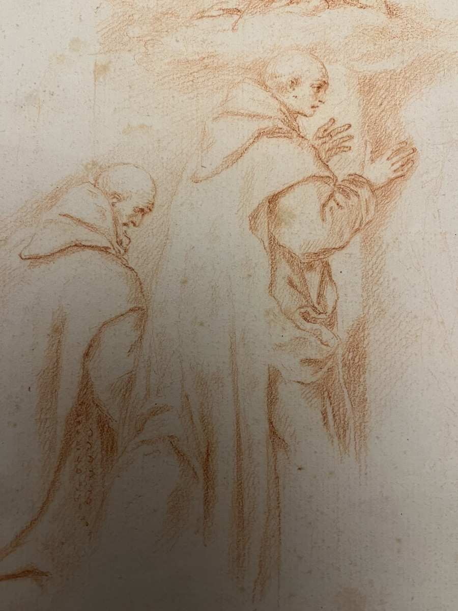 17th-century Red Chalk Drawing, Sketches For A St. Bruno, Attributed To Lesueur -photo-2