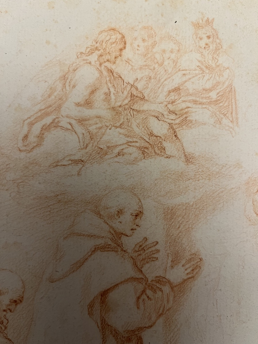 17th-century Red Chalk Drawing, Sketches For A St. Bruno, Attributed To Lesueur -photo-3