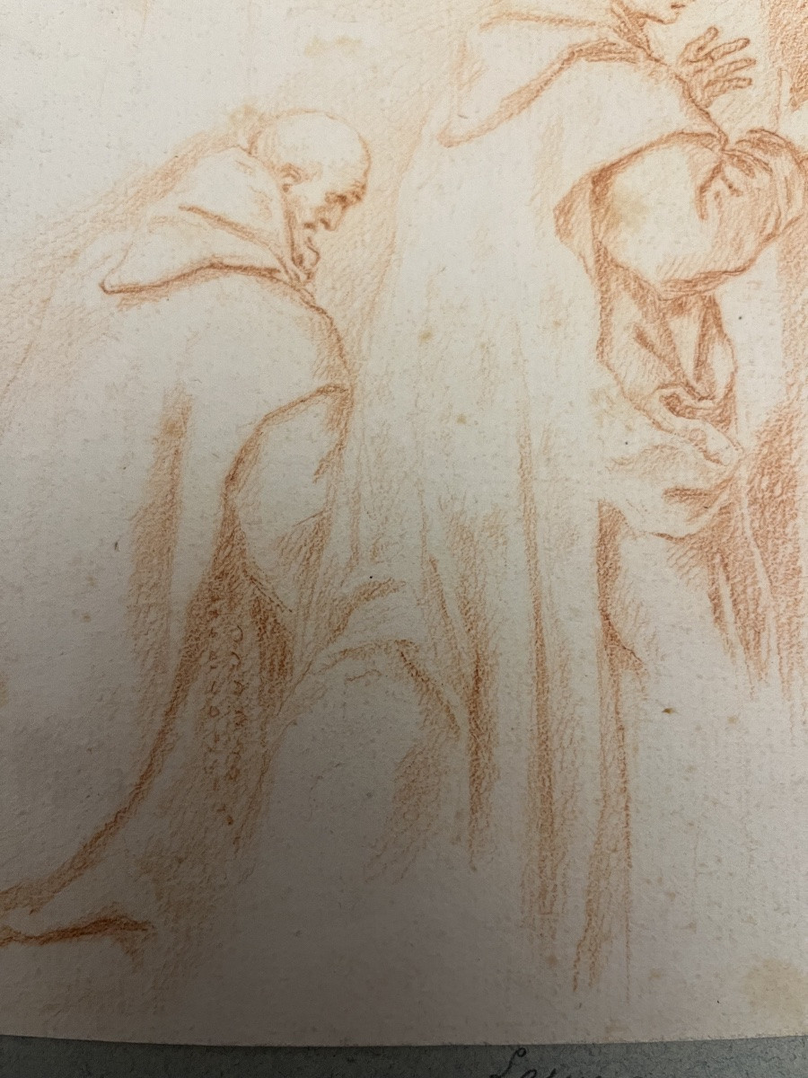 17th-century Red Chalk Drawing, Sketches For A St. Bruno, Attributed To Lesueur -photo-3