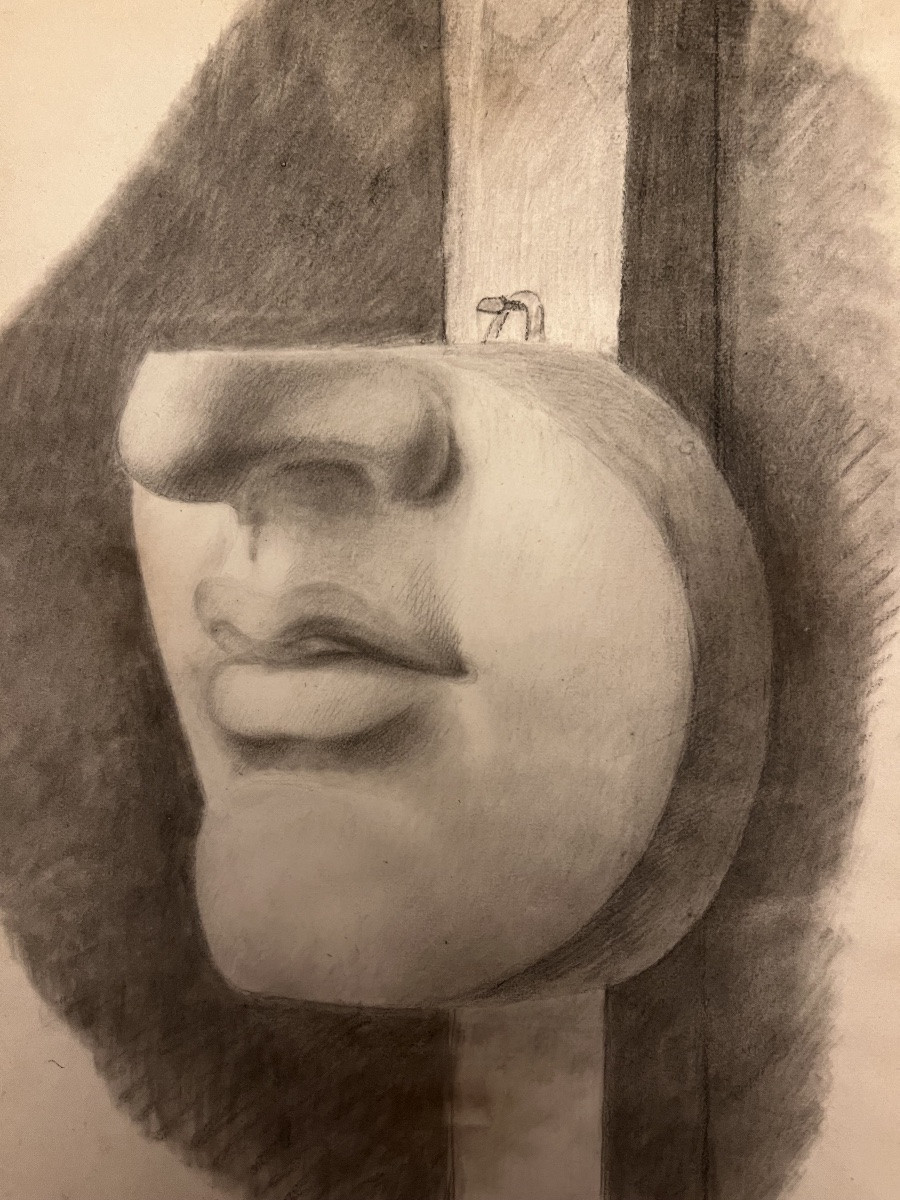 Étude au fusain d’une figure d’applique en plâtre. Vers 1930/40.-photo-2