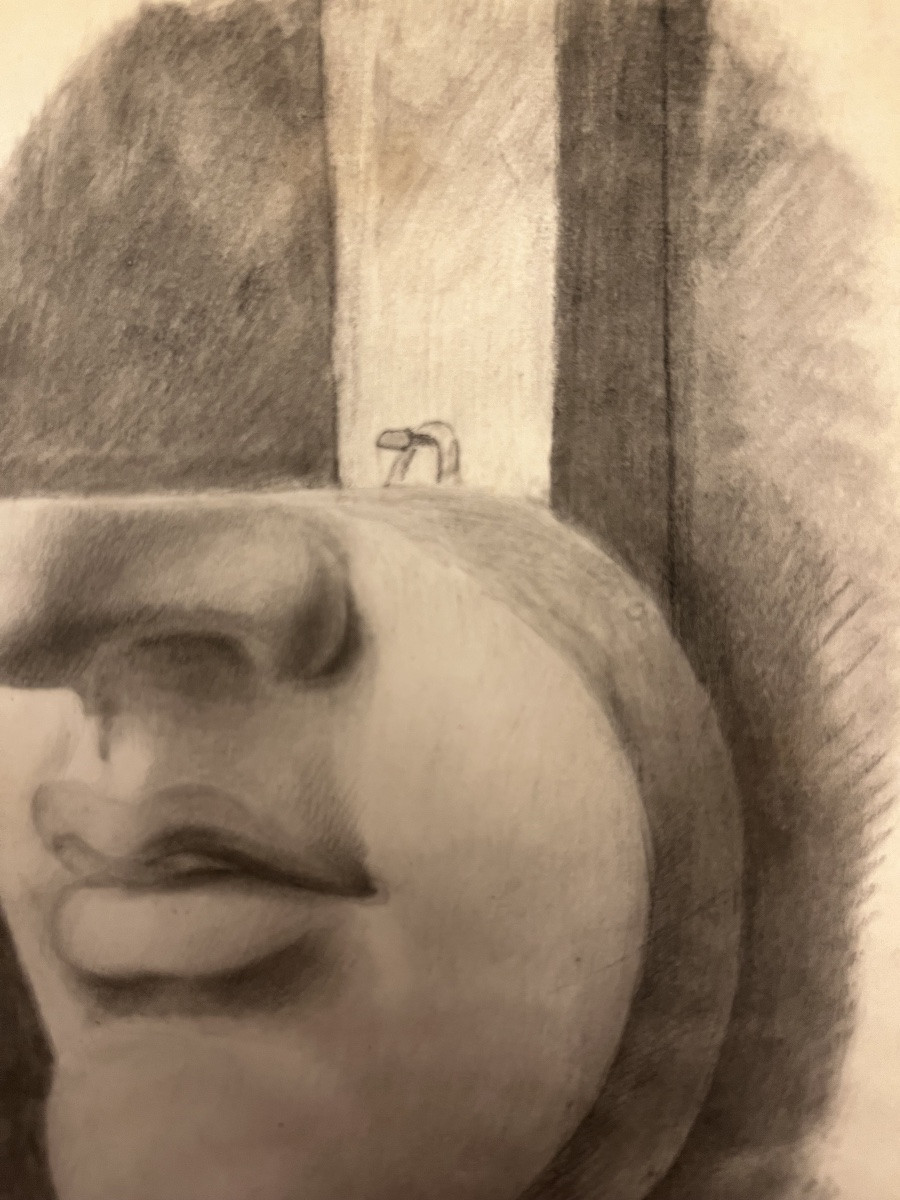 Étude au fusain d’une figure d’applique en plâtre. Vers 1930/40.-photo-3