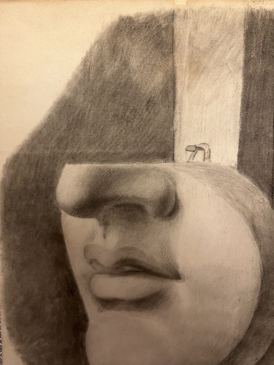 Étude au fusain d’une figure d’applique en plâtre. Vers 1930/40.-photo-1