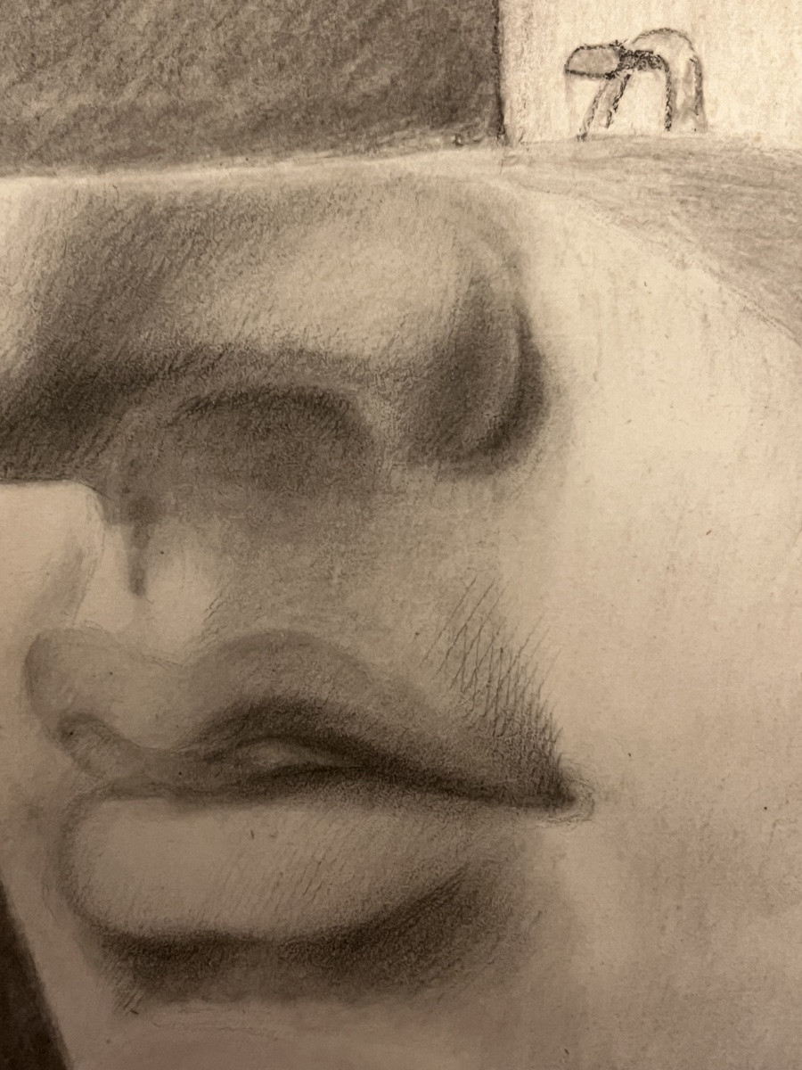 Étude au fusain d’une figure d’applique en plâtre. Vers 1930/40.-photo-3