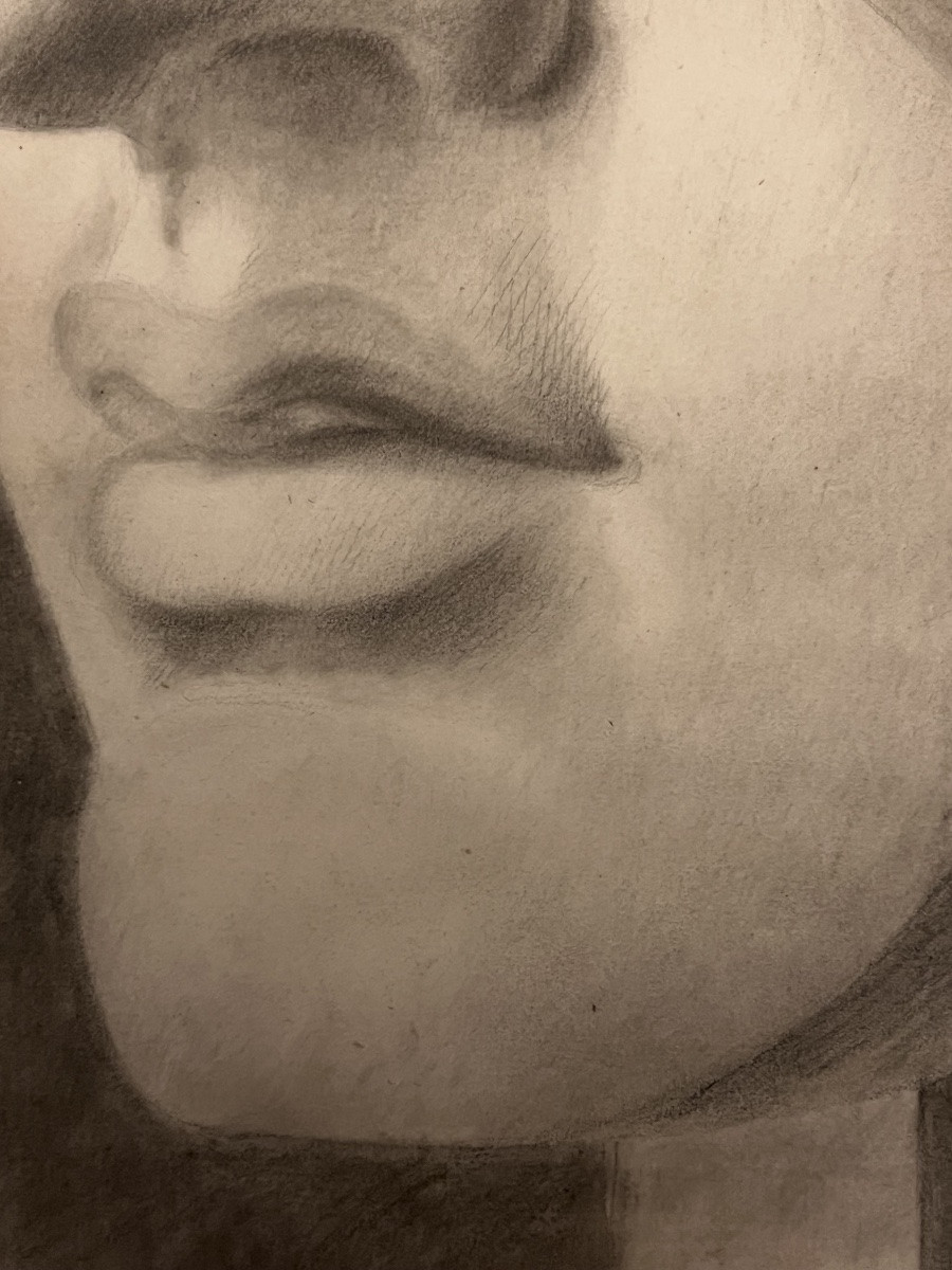 Étude au fusain d’une figure d’applique en plâtre. Vers 1930/40.-photo-4