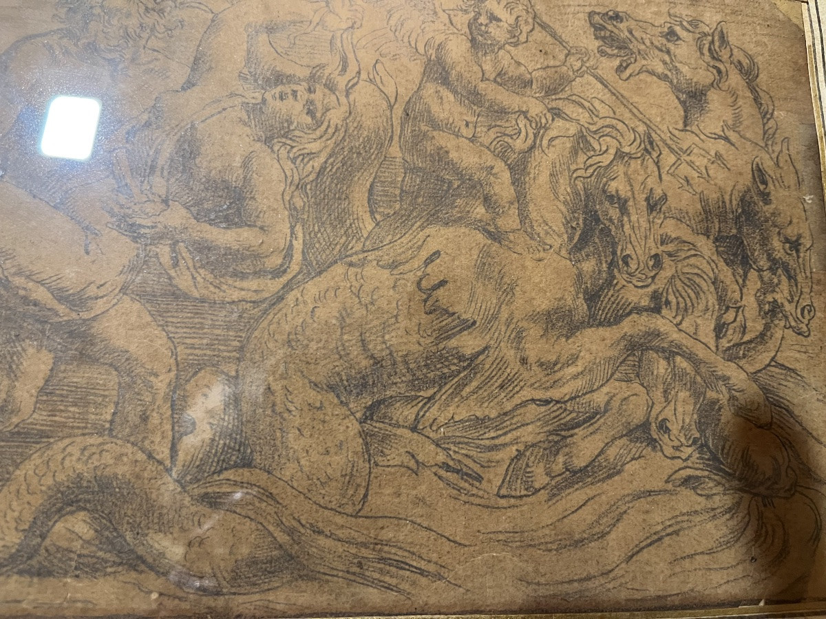 Drawing , Vulcain Raping Proserpine. 17 Teen Century, From Guilio Romano.-photo-3