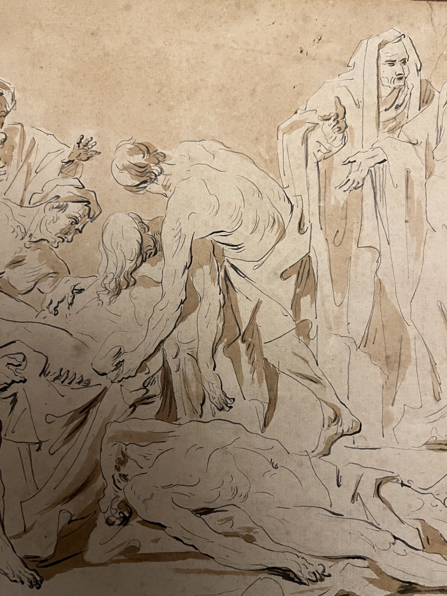 Large Sketch After Carl Van Loo, Ink And Wash, Late 18th Or Early 19th Century-photo-1