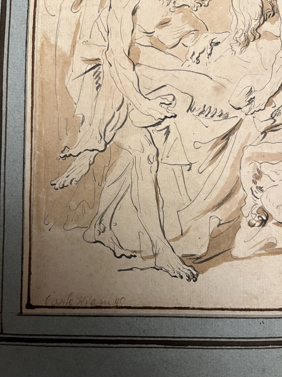 Large Sketch After Carl Van Loo, Ink And Wash, Late 18th Or Early 19th Century-photo-3