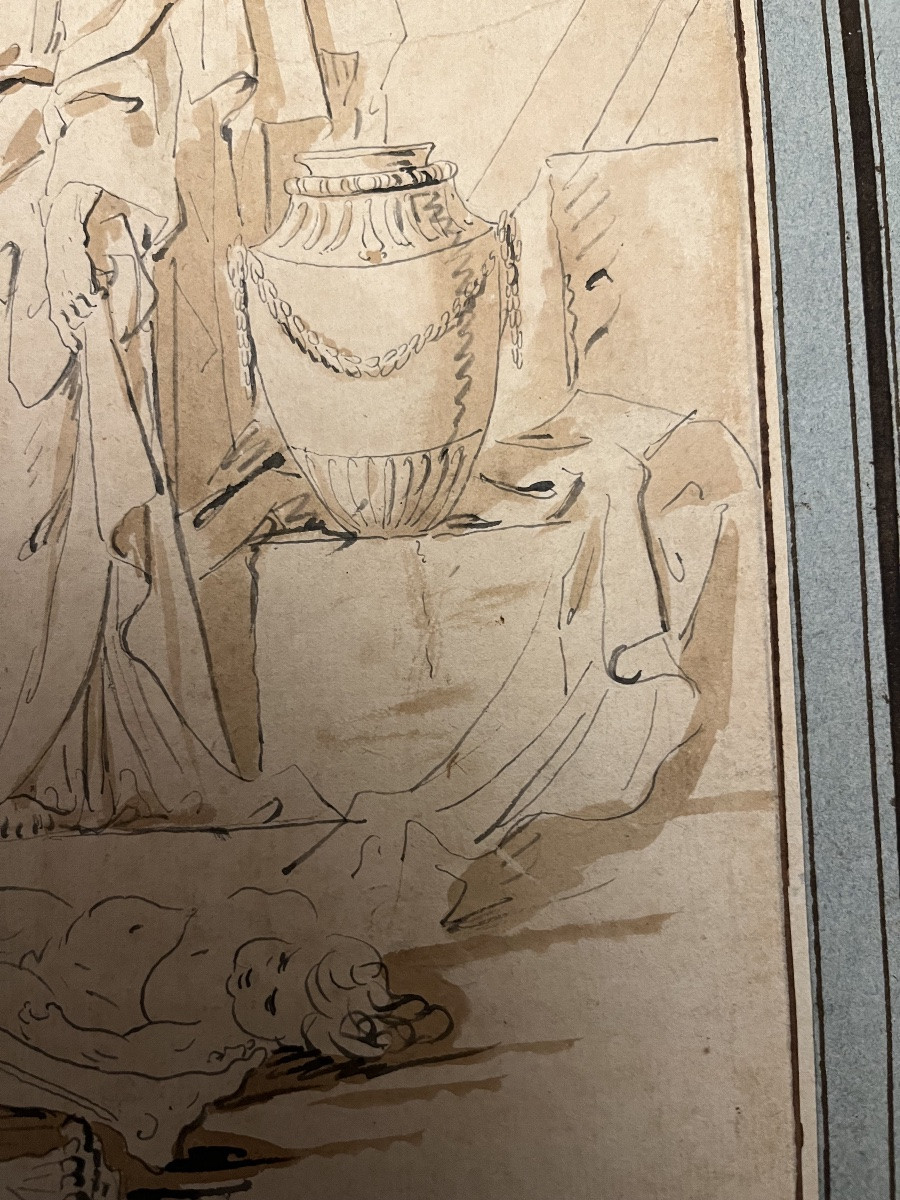 Large Sketch After Carl Van Loo, Ink And Wash, Late 18th Or Early 19th Century-photo-5