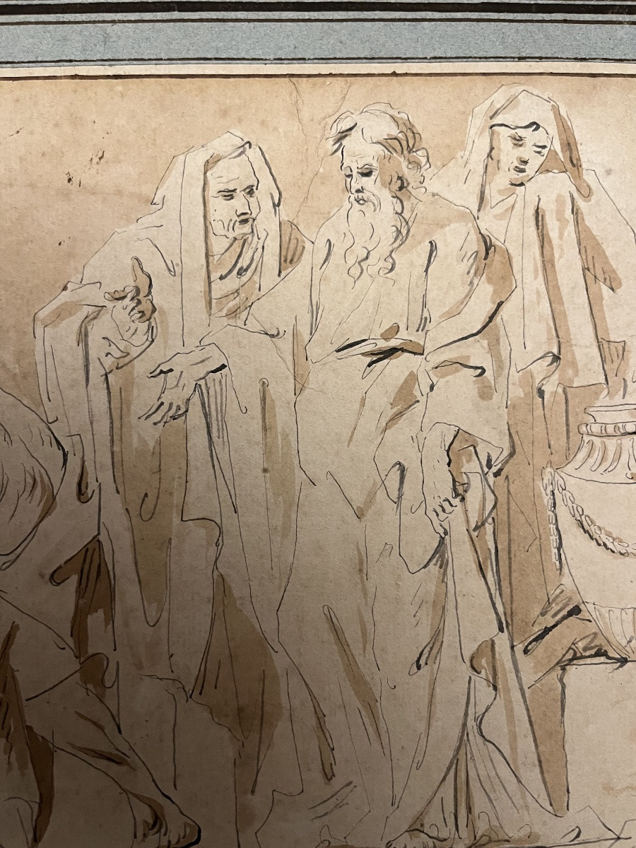 Large Sketch After Carl Van Loo, Ink And Wash, Late 18th Or Early 19th Century-photo-6