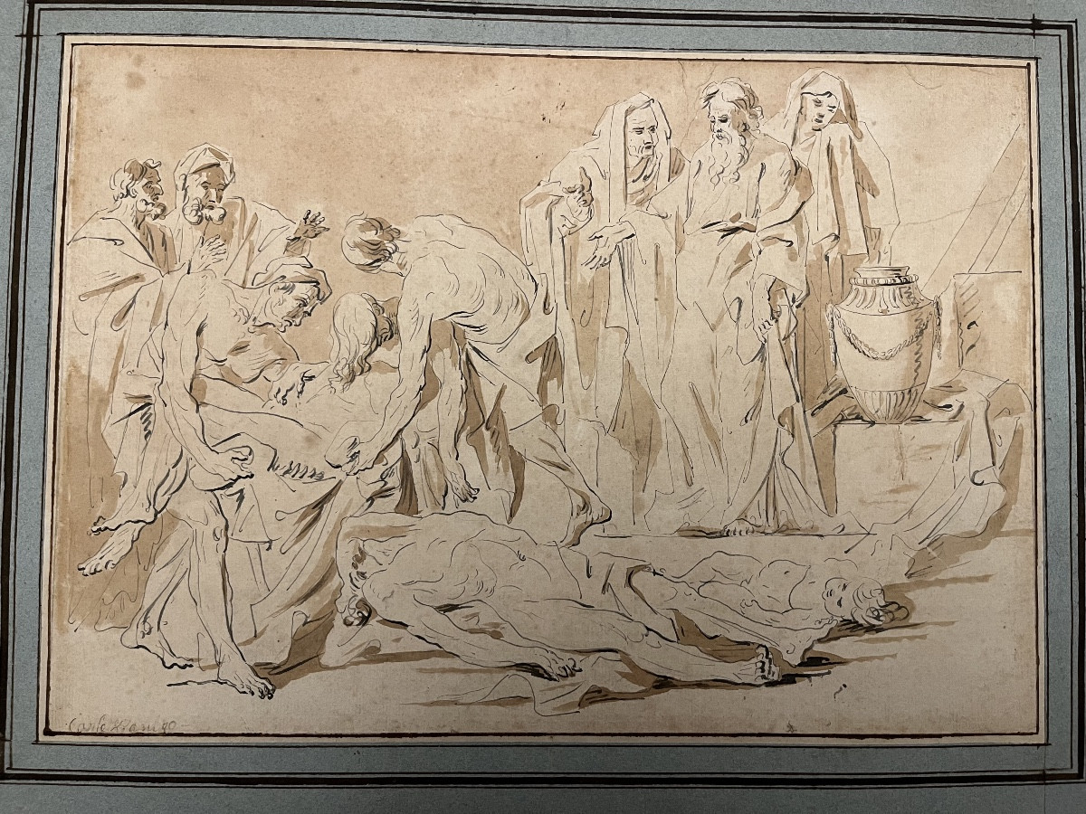 Large Sketch After Carl Van Loo, Ink And Wash, Late 18th Or Early 19th Century