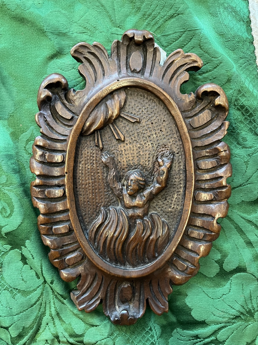 Pair Of Medallions, A Man And A Woman In The Flames Of Purgatory.-photo-2