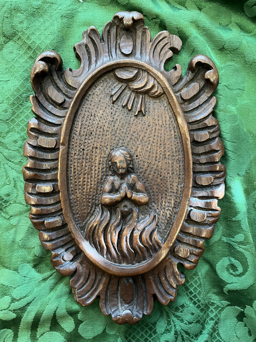 Pair Of Medallions, A Man And A Woman In The Flames Of Purgatory.-photo-3