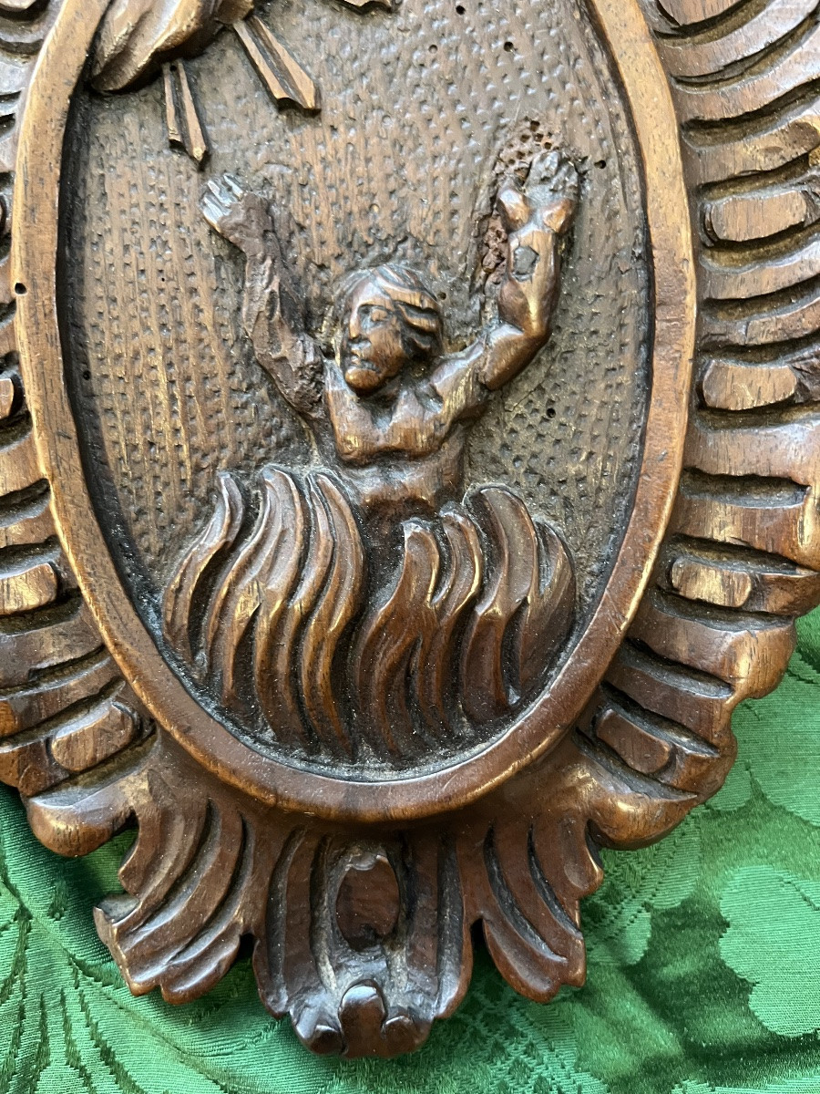 Pair Of Medallions, A Man And A Woman In The Flames Of Purgatory.-photo-4