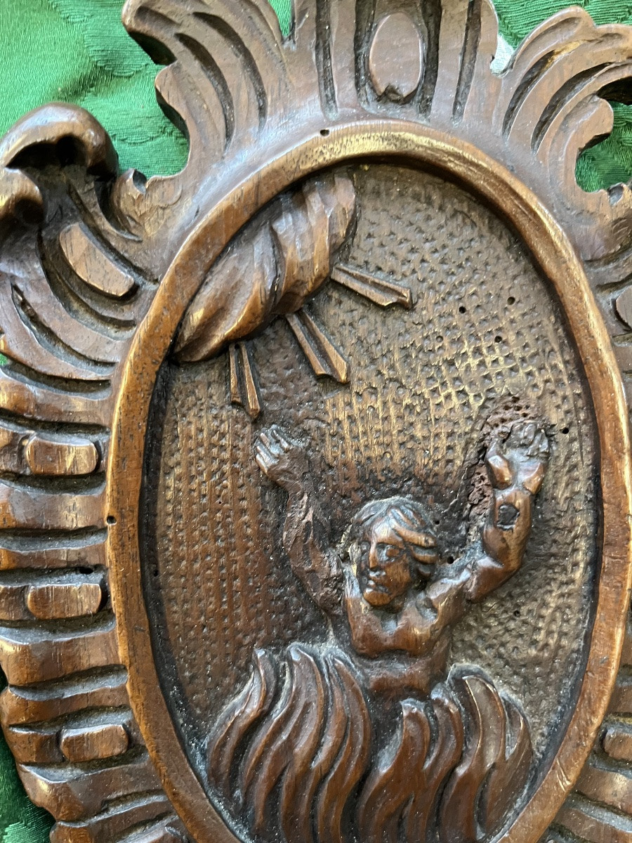 Pair Of Medallions, A Man And A Woman In The Flames Of Purgatory.-photo-1