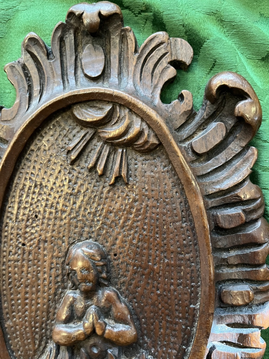 Pair Of Medallions, A Man And A Woman In The Flames Of Purgatory.-photo-2