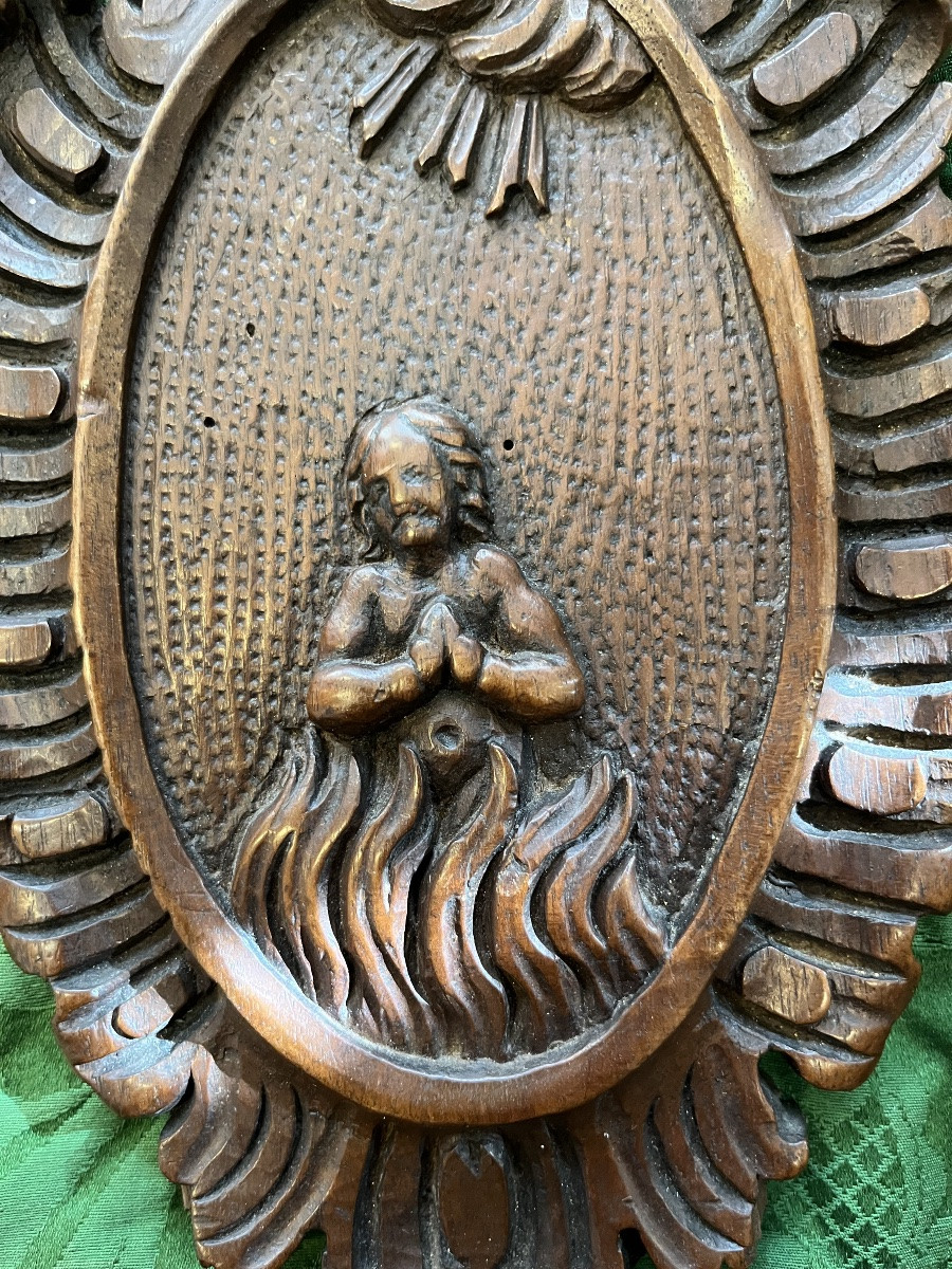 Pair Of Medallions, A Man And A Woman In The Flames Of Purgatory.-photo-3