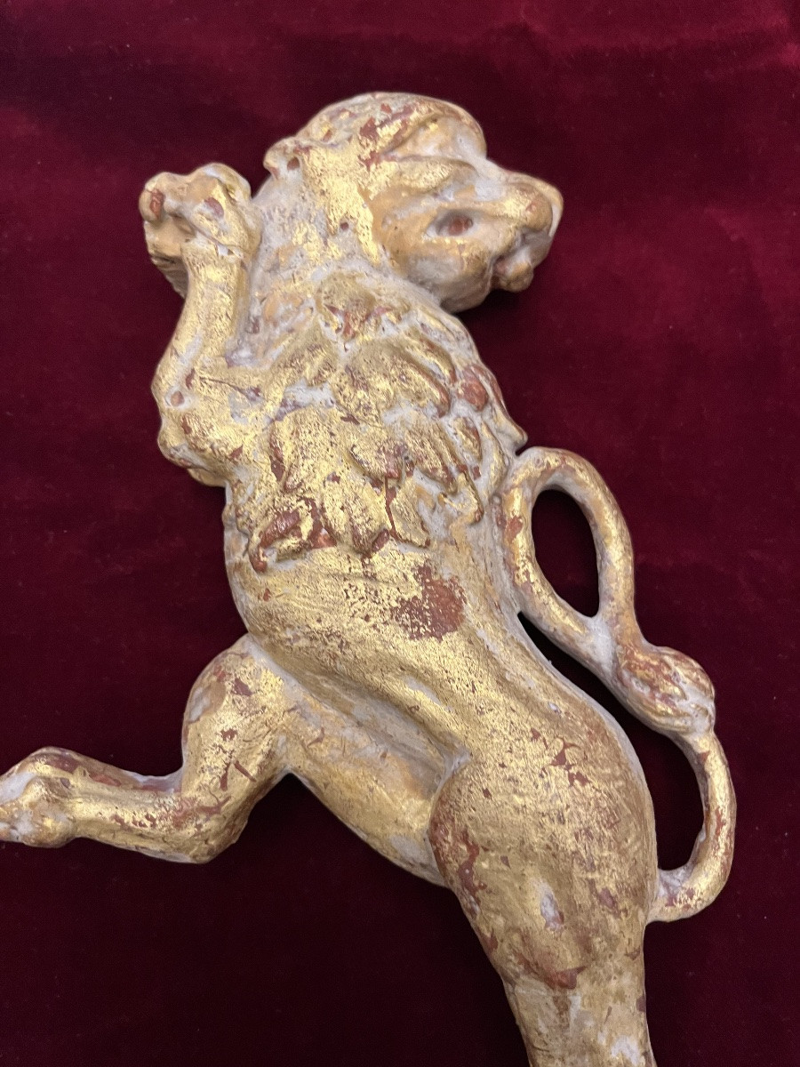 Pair Of Heraldic Lion Silhouettes, Gilt Wood, 18th Century.-photo-4