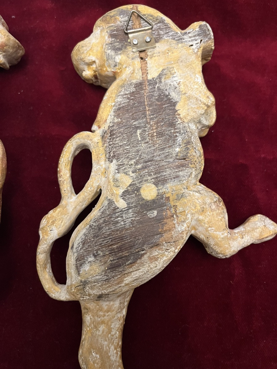 Pair Of Heraldic Lion Silhouettes, Gilt Wood, 18th Century.-photo-5