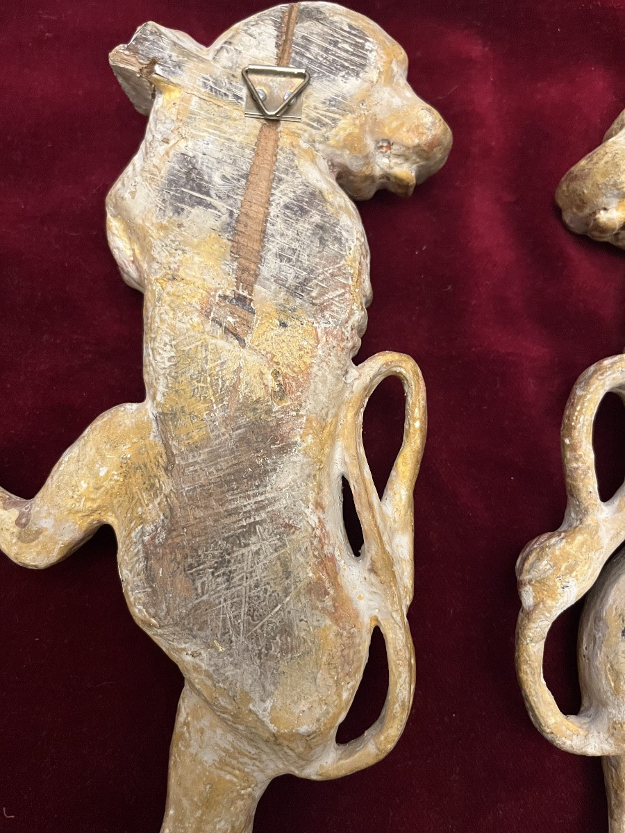 Pair Of Heraldic Lion Silhouettes, Gilt Wood, 18th Century.-photo-6