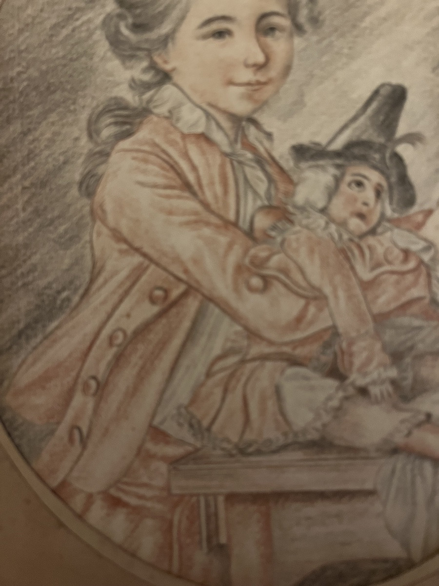 Large 18th-century Drawing, The Doll's Reading Lesson. France-photo-3