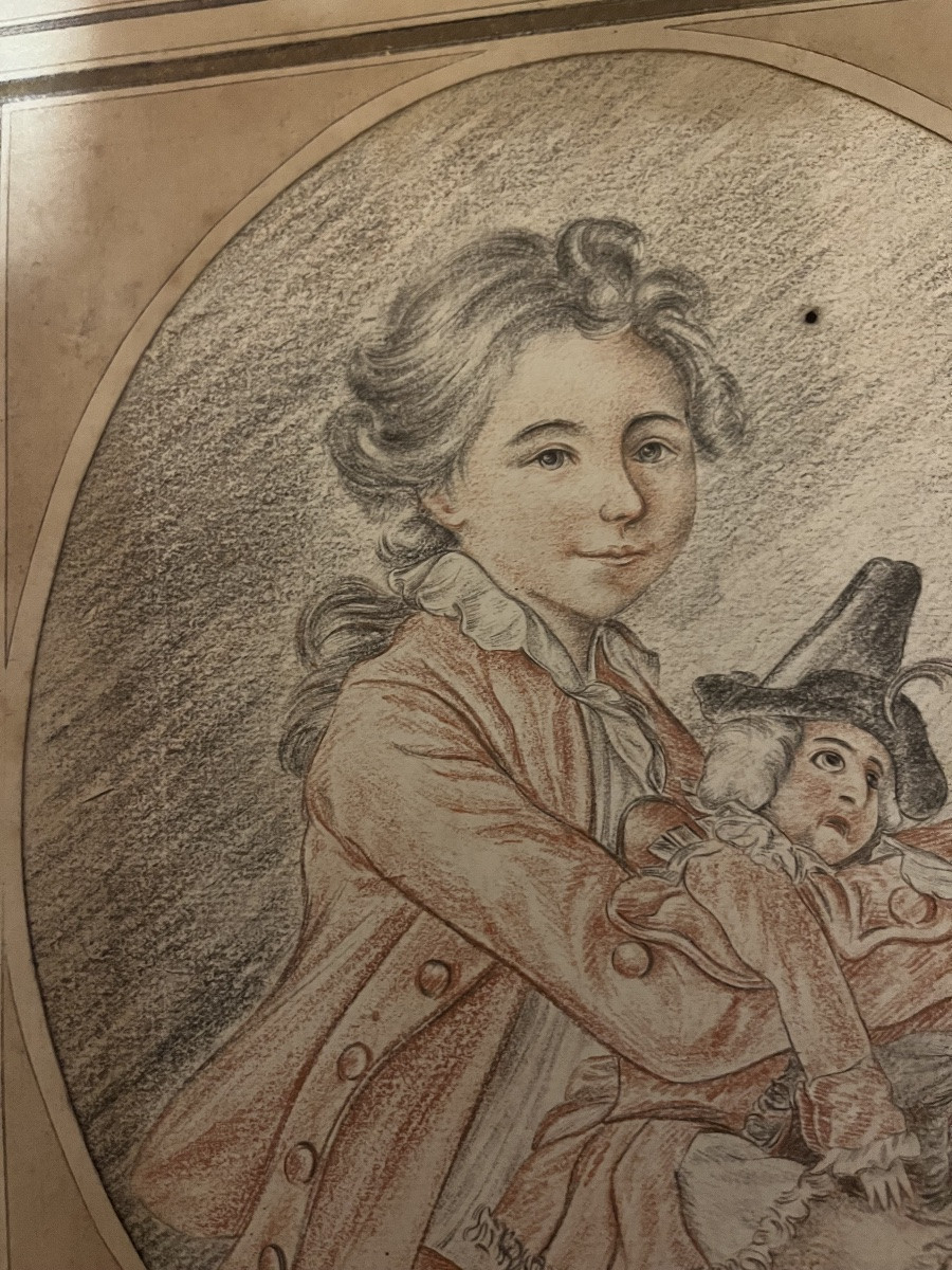 Large 18th-century Drawing, The Doll's Reading Lesson. France-photo-4