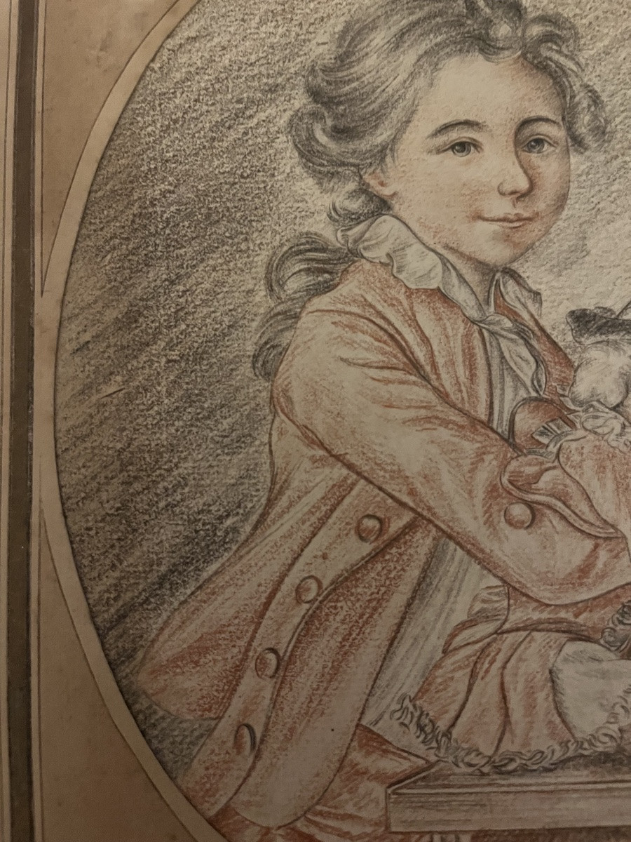 Large 18th-century Drawing, The Doll's Reading Lesson. France-photo-1