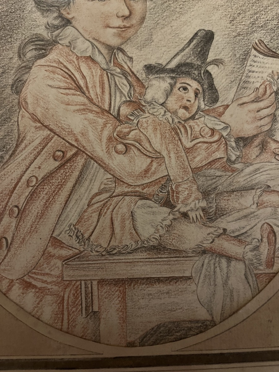 Large 18th-century Drawing, The Doll's Reading Lesson. France-photo-2