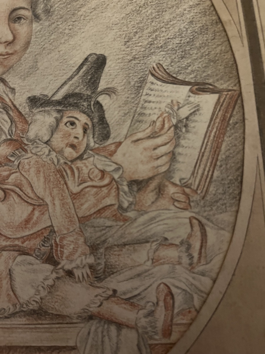 Large 18th-century Drawing, The Doll's Reading Lesson. France-photo-3