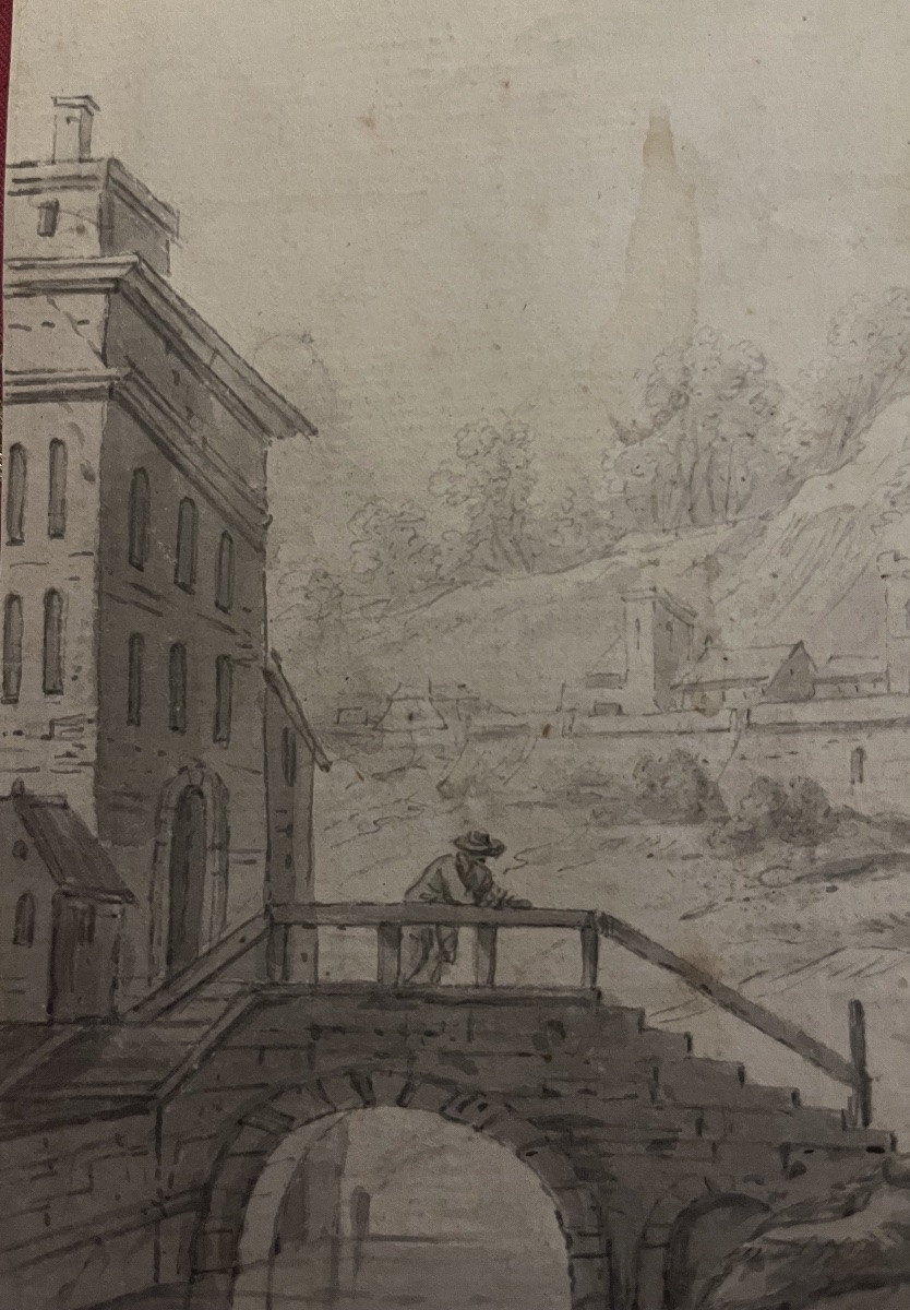 Dessin XVIII eme, paysage animé, élégant.-photo-6