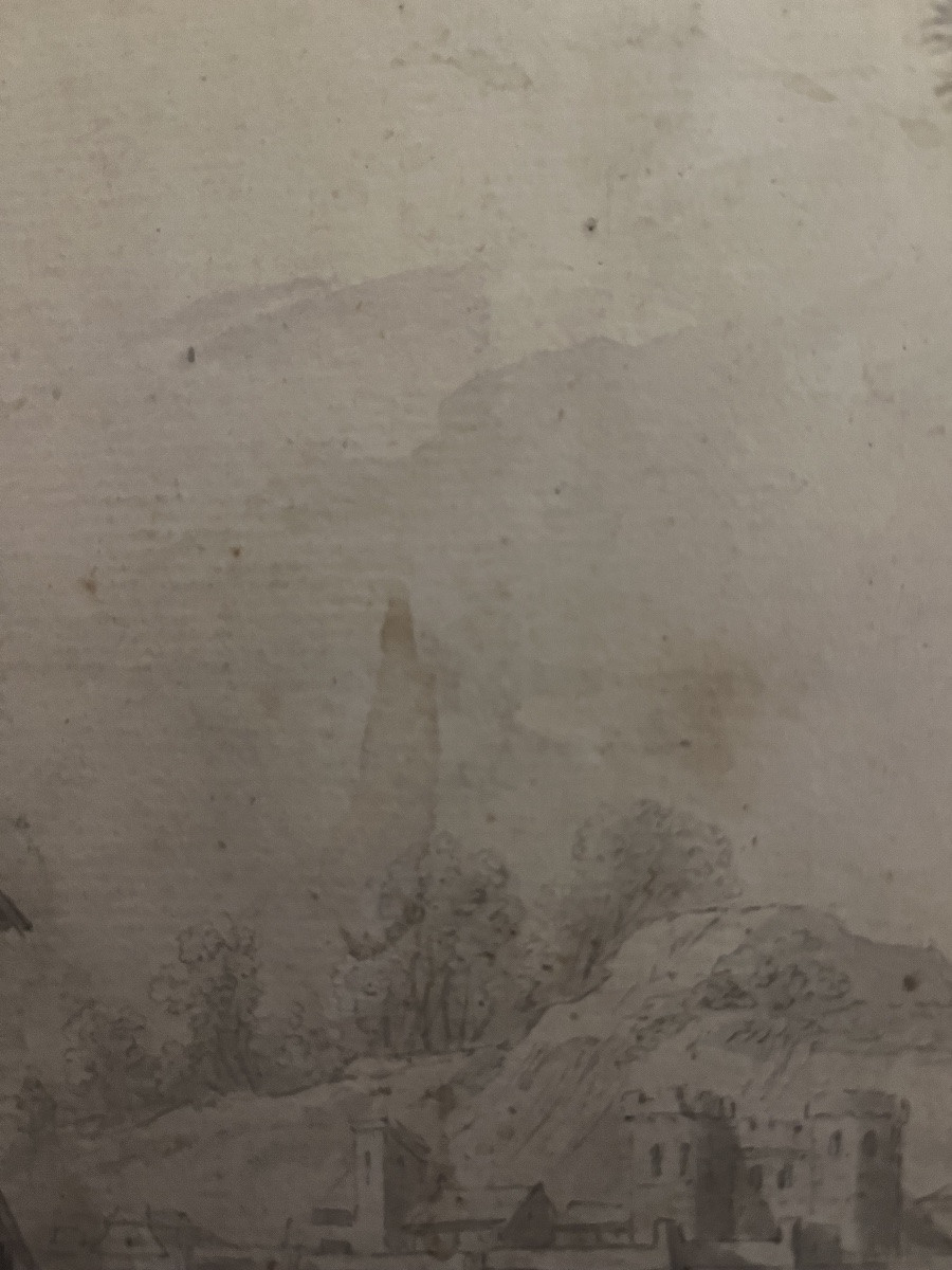 Dessin XVIII eme, paysage animé, élégant.-photo-7