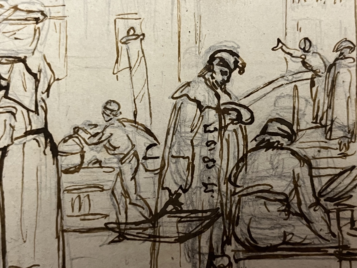 Small Vénitien Drawing, Beginning Of The 19 Teeen Century-photo-2