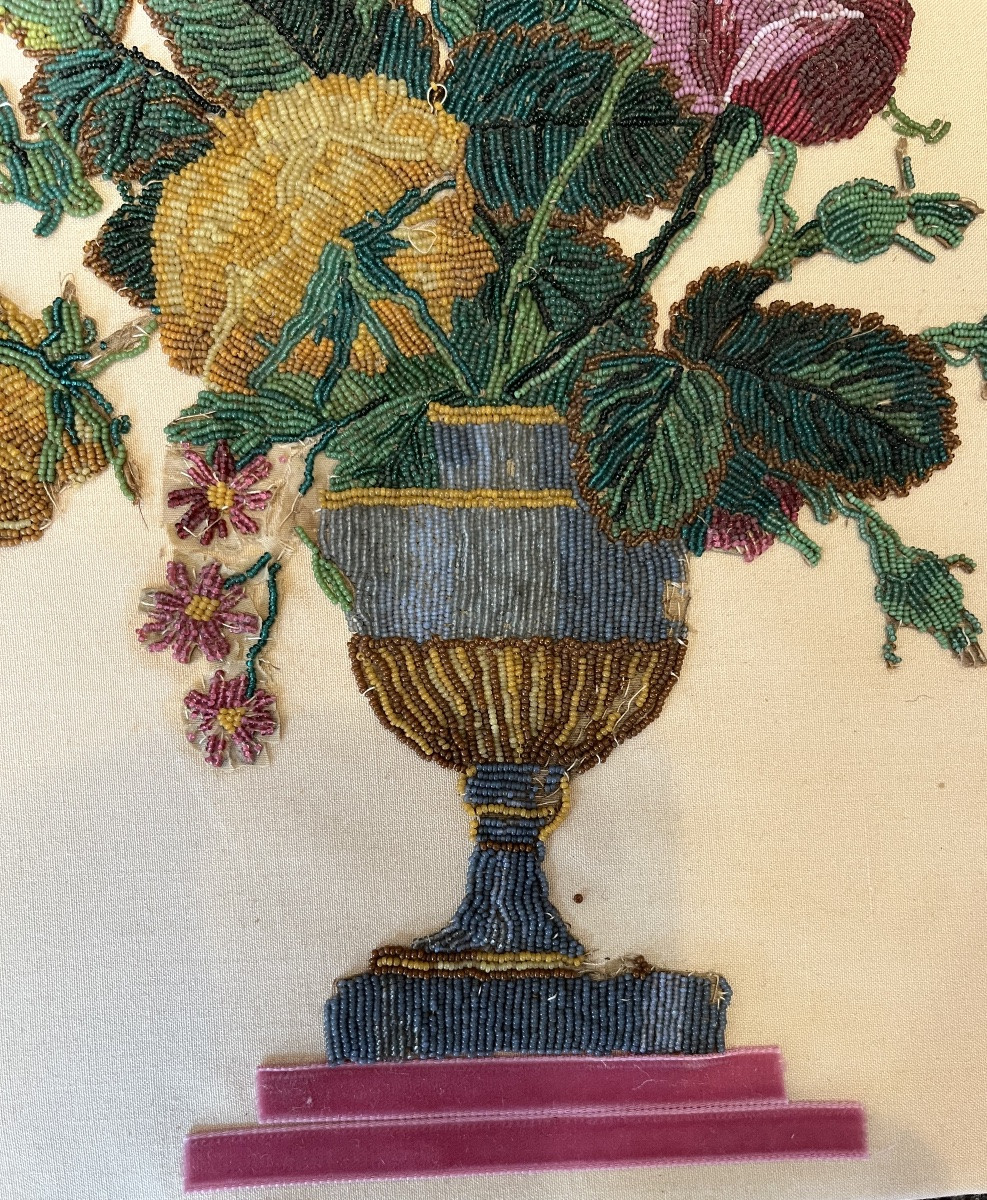 Fine Cream-colored Linen Embroidered With Very Small Beads, In The Style Of The 18th Century. -photo-3