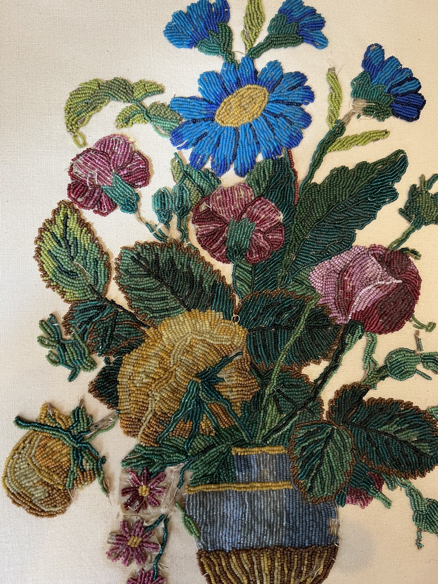 Fine Cream-colored Linen Embroidered With Very Small Beads, In The Style Of The 18th Century. -photo-4