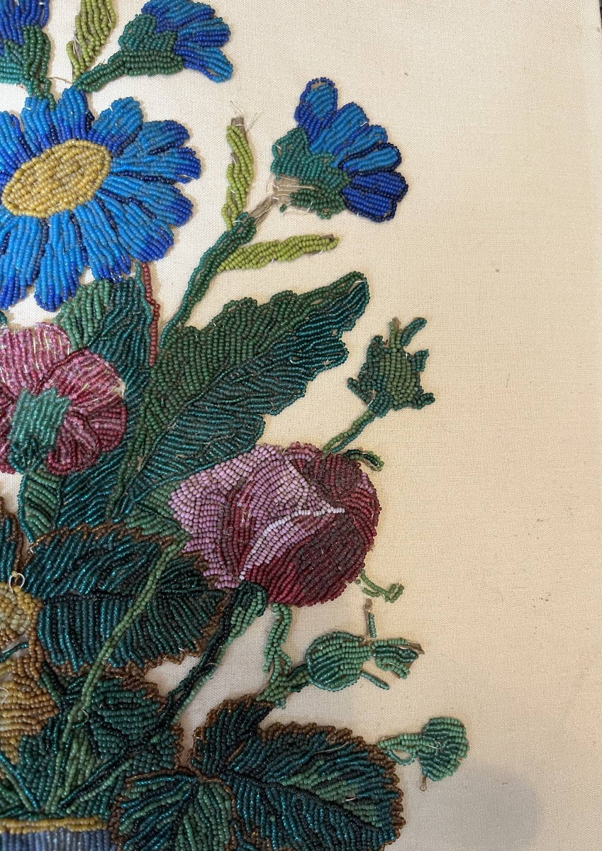 Fine Cream-colored Linen Embroidered With Very Small Beads, In The Style Of The 18th Century. -photo-2