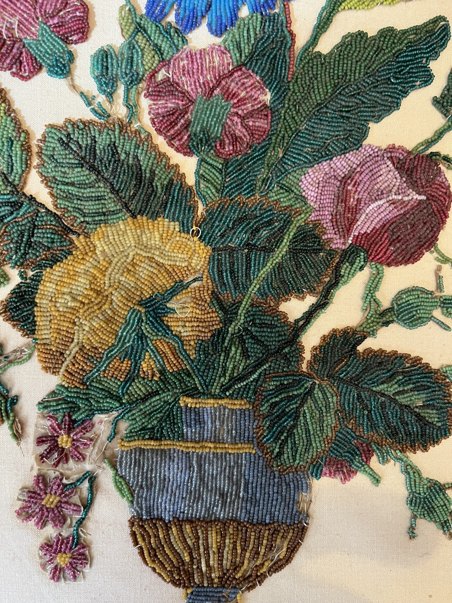 Fine Cream-colored Linen Embroidered With Very Small Beads, In The Style Of The 18th Century. -photo-3